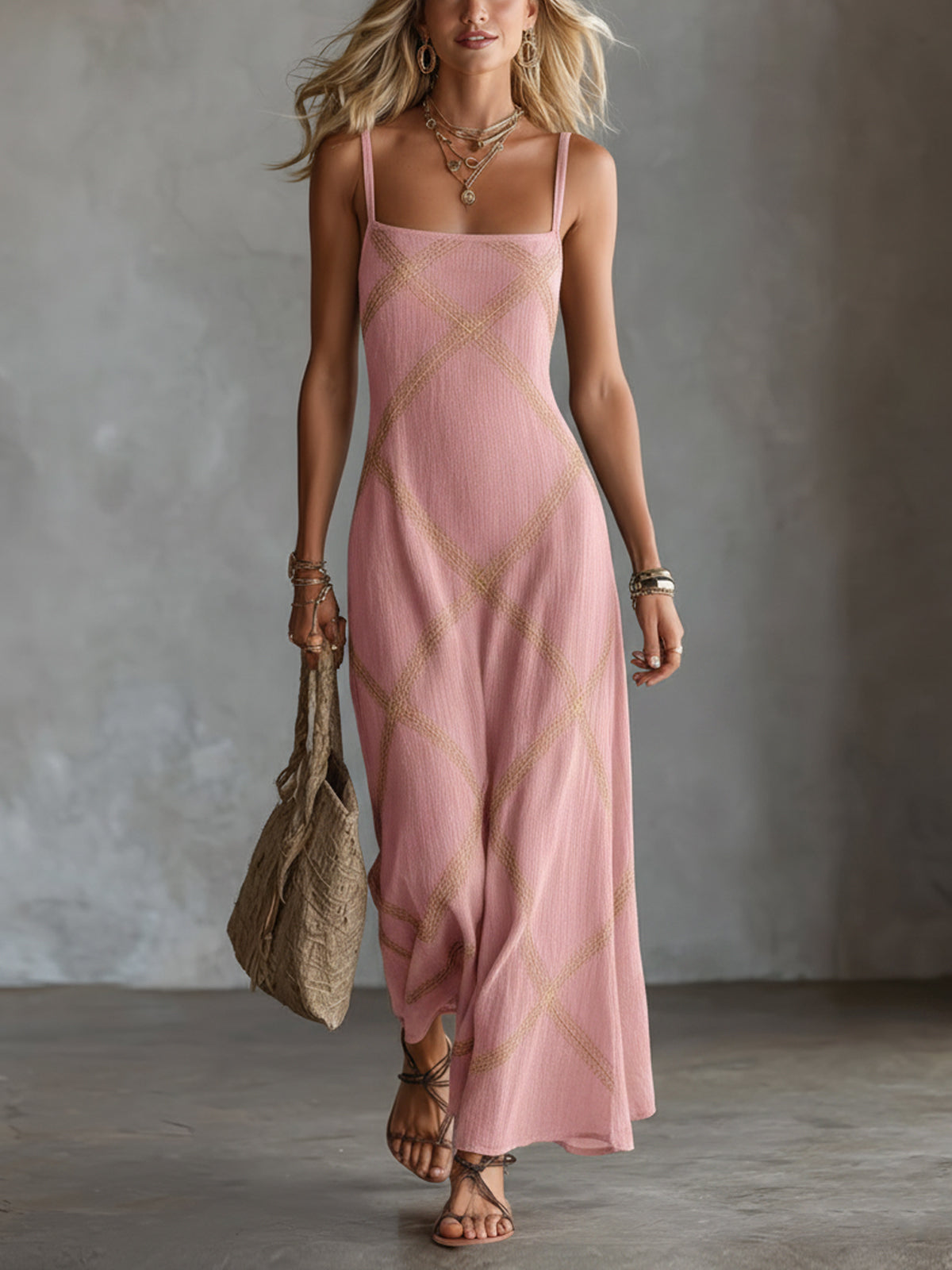 Francesca | Geometric Sleeveless Maxi Dress