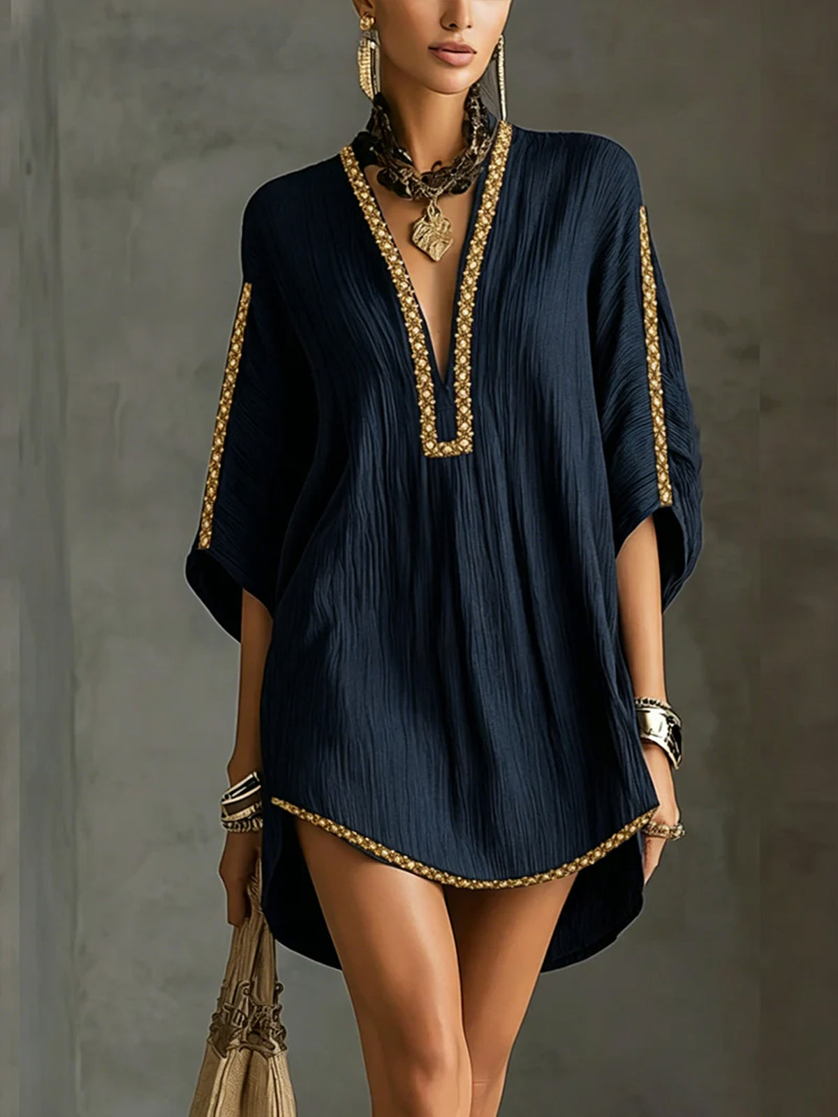 Mirella - Short Blue Dress with Deep V-Neck