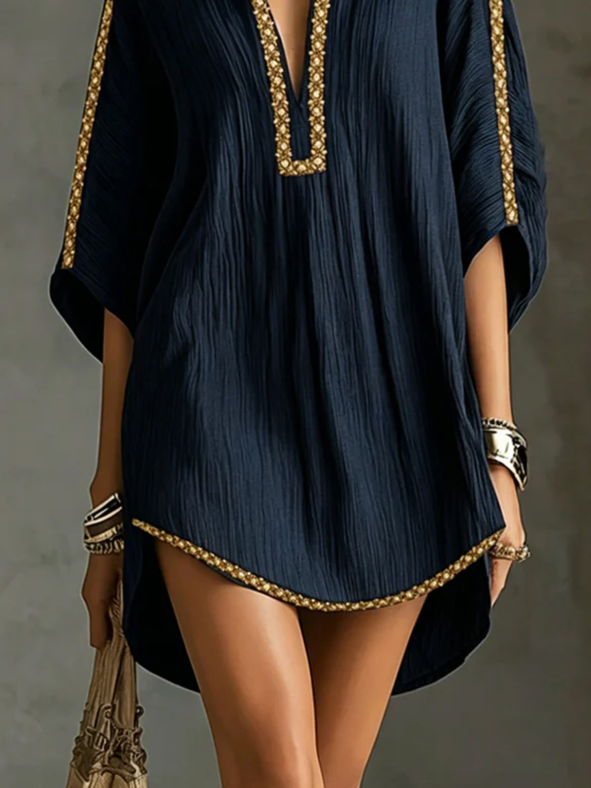 Mirella - Short Blue Dress with Deep V-Neck