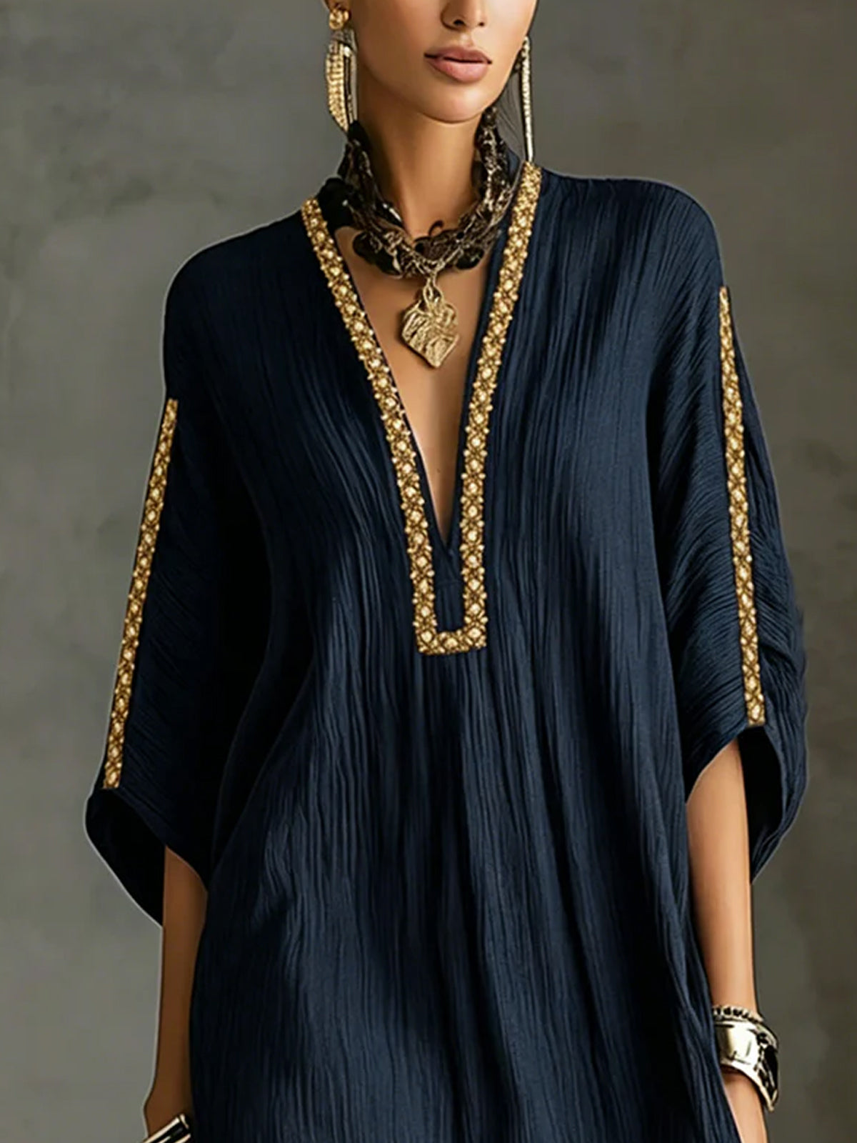 Mirella - Short Blue Dress with Deep V-Neck