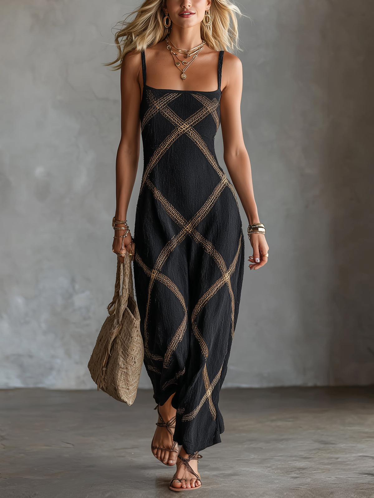 Francesca | Geometric Sleeveless Maxi Dress