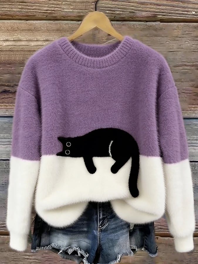 Aileen | Elegant Cat Print Oversized Sweater