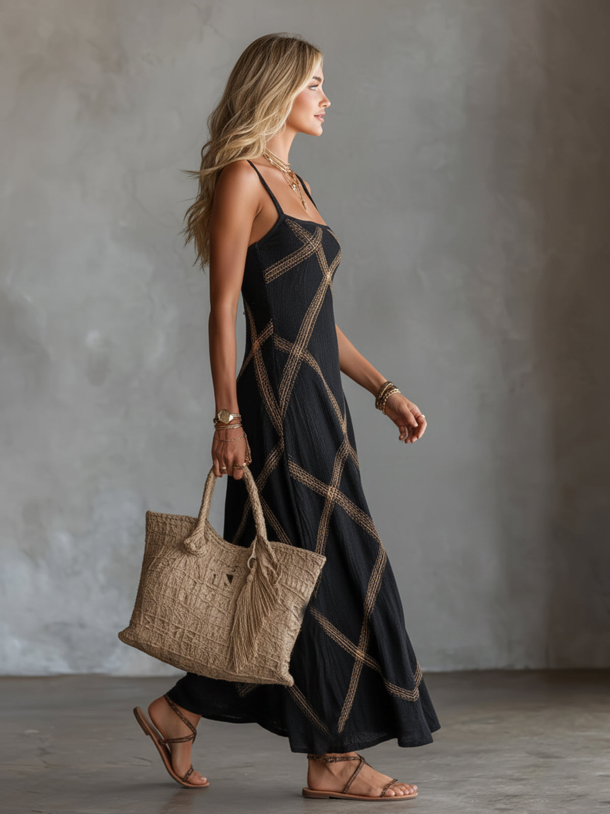 Francesca | Geometric Sleeveless Maxi Dress