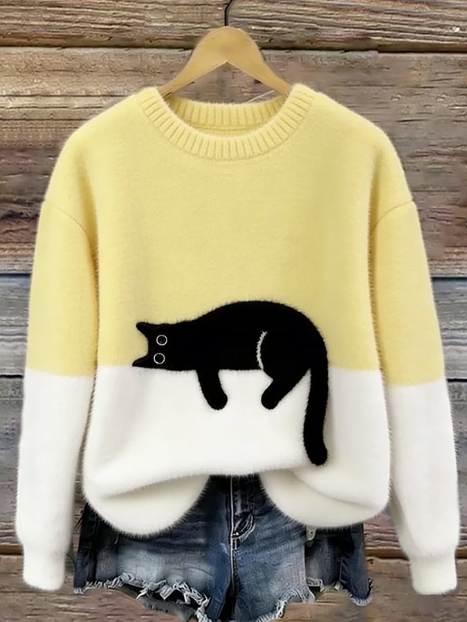 Aileen | Elegant Cat Print Oversized Sweater