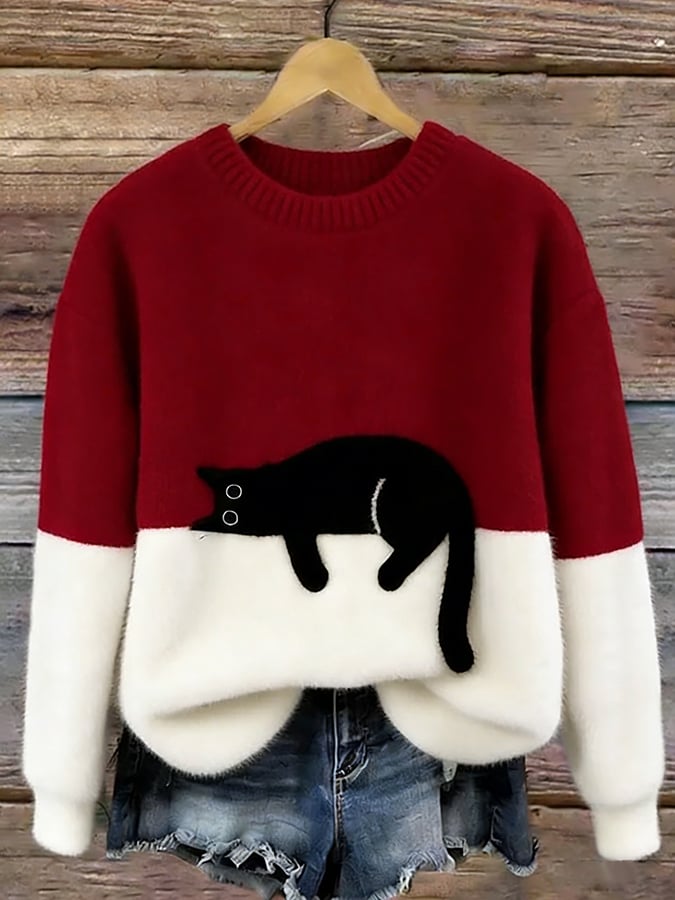 Aileen | Elegant Cat Print Oversized Sweater