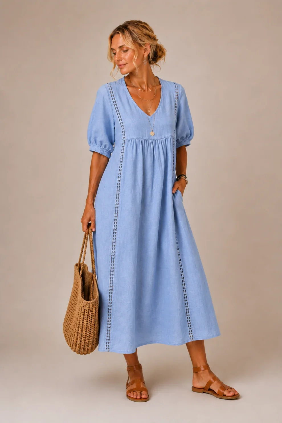 Brooklyn™ | Tummy-Flattering Midi Dress with V-Neck