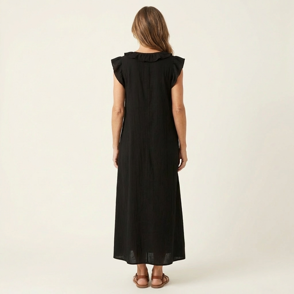 Amalia | Ruffle V-Neck Linen Maxi Dress