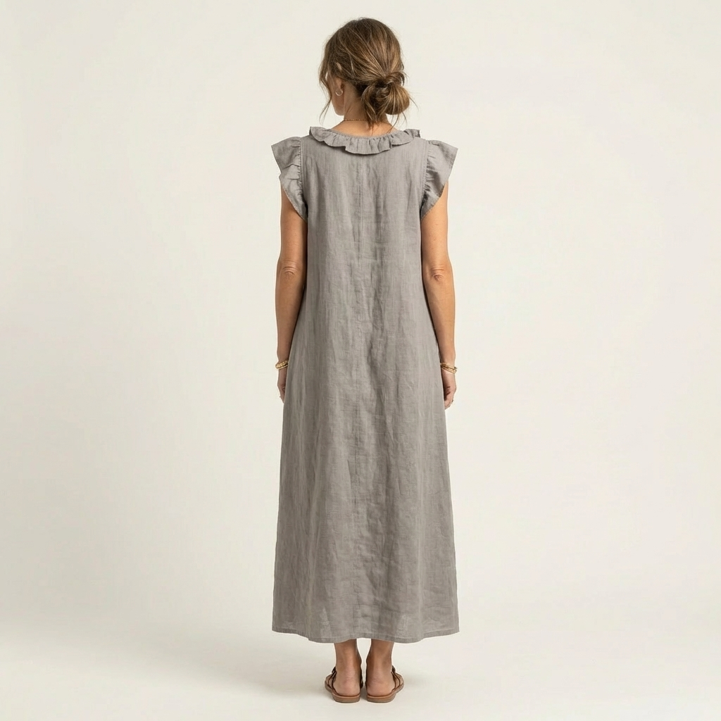Amalia | Ruffle V-Neck Linen Maxi Dress