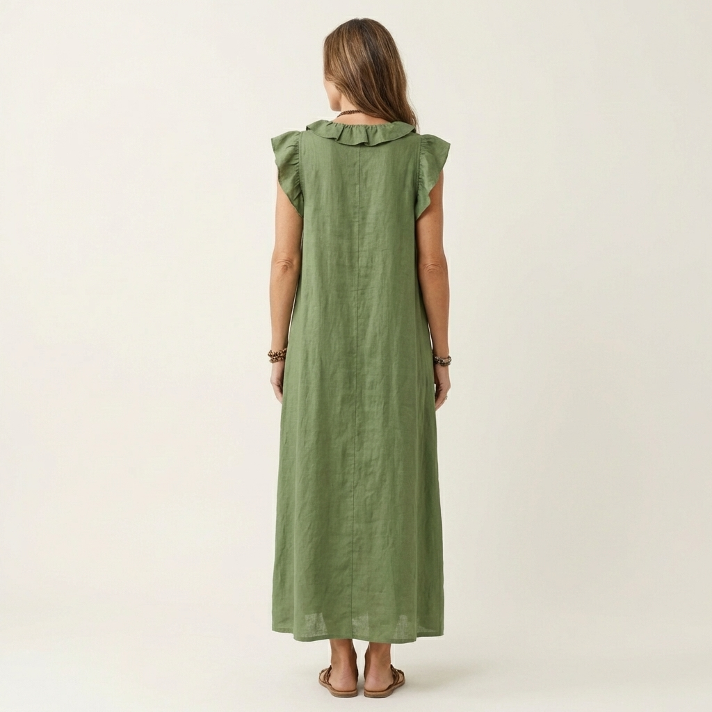 Amalia | Ruffle V-Neck Linen Maxi Dress