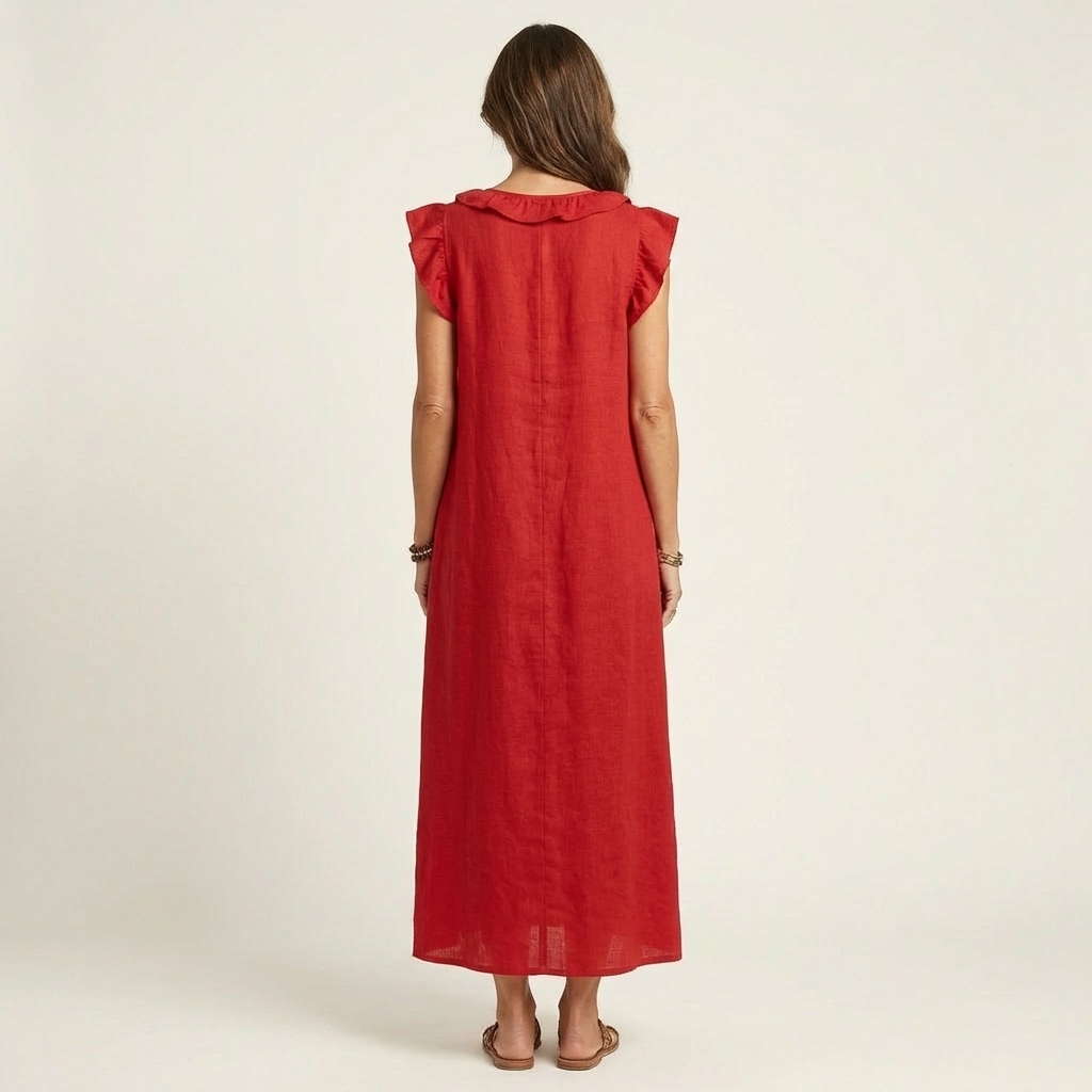 Amalia | Ruffle V-Neck Linen Maxi Dress