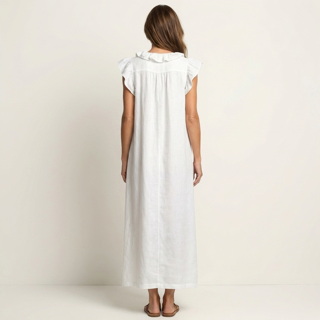 Amalia | Ruffle V-Neck Linen Maxi Dress