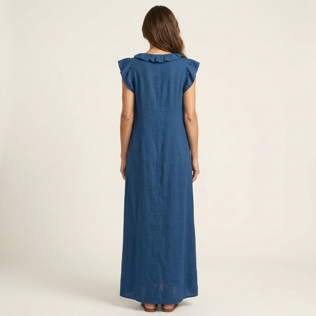 Amalia | Ruffle V-Neck Linen Maxi Dress