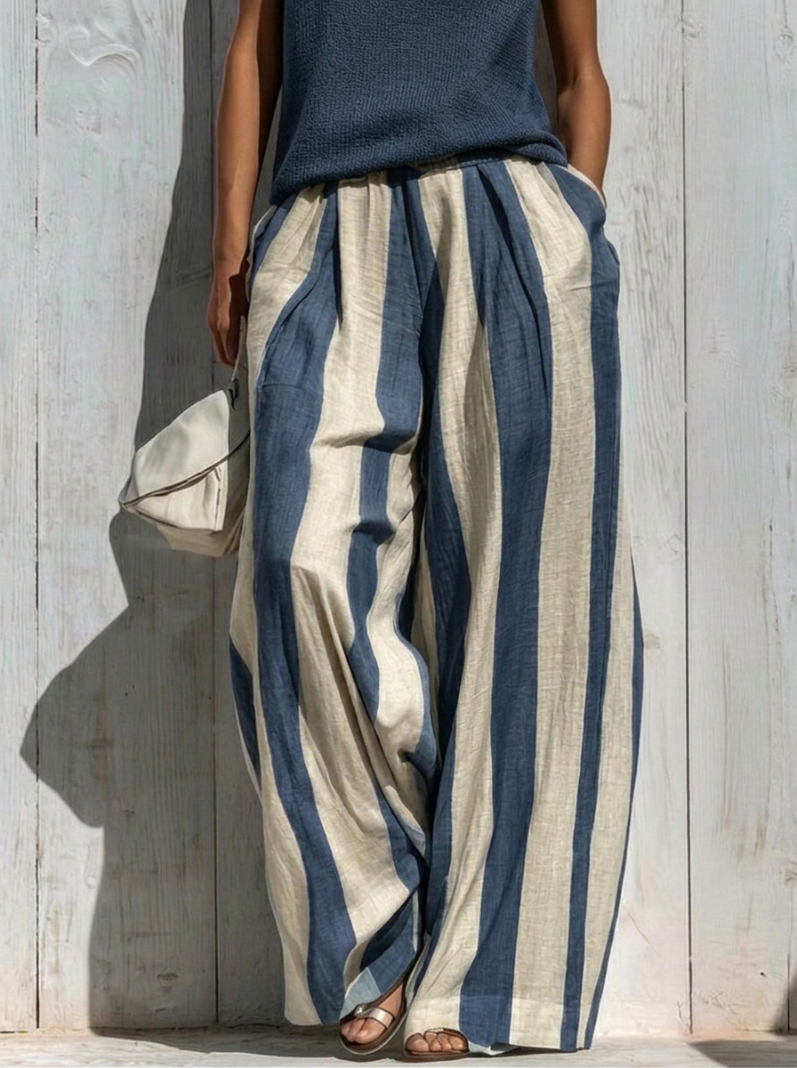 Complete sleeveless top and wide striped pants